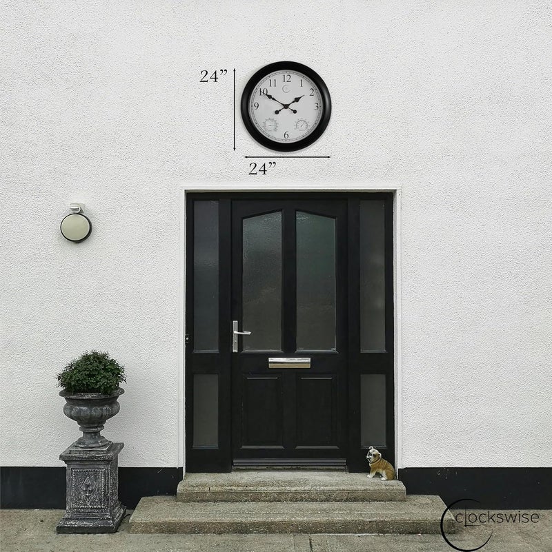 Clockswise Non-Ticking Quartz Wall Clock with Thermometer & Hygrometer Battery Operated Analog Clock for Temperature & Humidity Monitoring Ideal for Home Office School (Black Solid Frame, 24 Inch) - Image 2